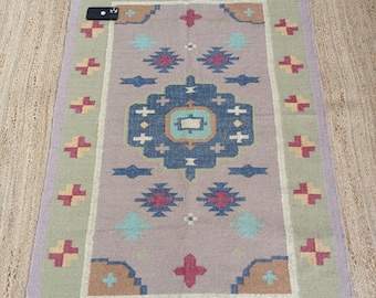 Wool Jute Kilim Rug, Handwoven Wool Jute Rug, Kilim Jute Rug, Flatweave Rug, Bohemian Rug, Indian Dhurrie Rug, Navajo Kilim Rug, Custom Rug