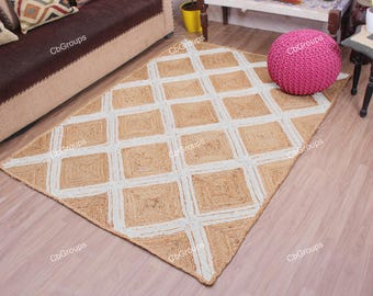 Natural Jute Rug Jute Braided Rug Bohemian Jute Rug Rectangular Jute Rug, Boho Decor Rug, Jute Area Rug, Square Jute Rug Custom Size Rug