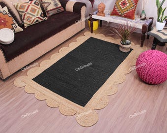 Natural Scalloped Jute Rug, Scallop pattern Rug, Natural Jute Rug, Handbraided Rug, Area Rug, Handwoven Jute Rug, Custom Rug, Decorative Rug