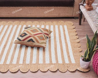 Scallop Rug- Scalloped Jute Rug, Jute Scalloped Rug, Scalloped Rug, Area Rug, Boho Decor, Scalloped Runner Rug, Jute Scallop Rug, Custom Rug