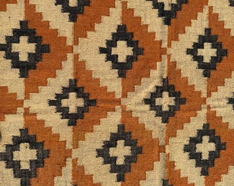 Boho Kilim Rug Wool Jute Area Rug, Geometric Tribal Living Room Rug, Handmade Flatweave Carpet, Southwestern Bohemian Decor Rug, Large  rug