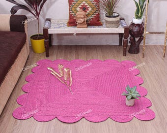 Alfombra festoneada, alfombra festoneada de yute, alfombra festoneada bohemia, alfombra de yute natural, alfombra rectangular de yute, alfombra festoneada de yute, alfombra personalizada