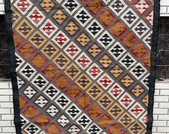 Wool Jute Kilim Rug | Handwoven Flatweave Dhurrie | Handmade Traditional Indian Custom Area Rugs for Reversible Jute Kilim Rug, Navajo Rugs