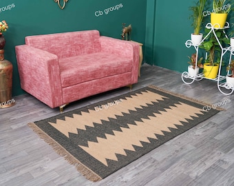 Handmade Navajo Kilim Rug, Aztec Rug, Accent Rug, Outdoor Rug/Indoor Rug, Living/Dinning Room 5X7 ft Indian Tribal Wool Jute Rug