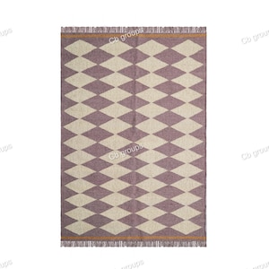 Handwoven Wool Jute Kilim Rug: Bohemian Flatweave Dhurrie
