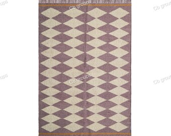 Wool Jute Kilim Rug, Handwoven Flatweave Boho Rug, Natural Area Rug, Farmhouse Living Room Décor, Bohemian kilim Rug, Kilim Dhurrie Rug