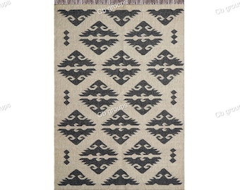 Handwoven Wool Jute Kilim Rug, Wool Jute Rug, Kilim Jute Rug, Flatweave Rug, Bohemian Rug, Indian Dhurrie Rug, Navajo Kilim Rug, Custom Rug