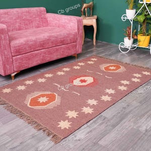 Handwoven Wool Jute Kilim Rug: Oriental Indian Design