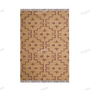 Handwoven Wool Jute Kilim Rug: Traditional Indian Dhurrie