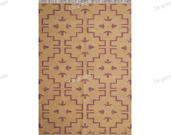 Kilim Rug, Handwoven, Wool and Jute Rug Handmade, Kilim Dhurrie Rug, Traditional Indian jute Area rug
