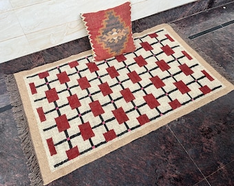 Handmade Wool Jute Kilim Rug, Wool Jute Kilim Rug, Wool and Jute Rug Handmade, Kilim Dhurrie Rug, Handmade Navajo Kilim Rug, Aztec Rug,