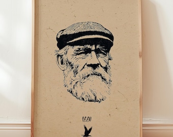Alte Fischer Tinte Portrait Druck - Vintage Sailor - Nautische Kulturerbe Wandkunst