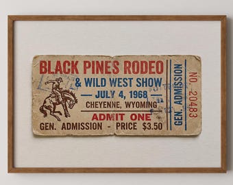 Vintage 1968 Rodeo Ticket Art Print - Cheyenne Wyoming Wild West Wall Decor