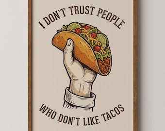 Vintage Taco Hand Illustration Print - Retro Kitchen - Cafe - Mexican Food Wall Art
