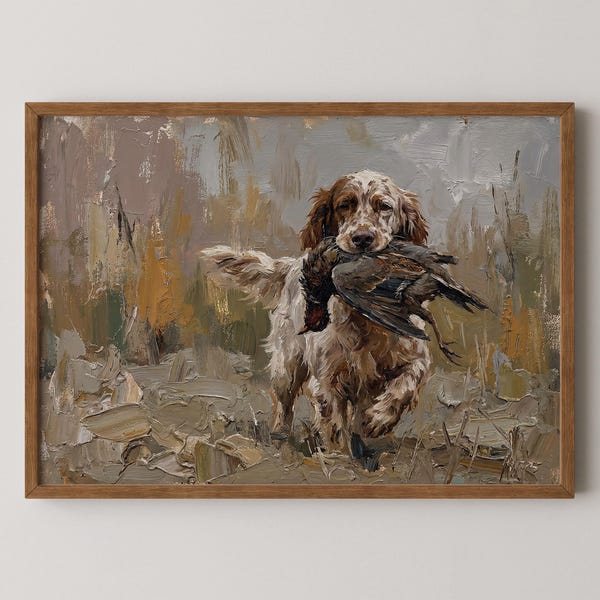 Textured Hunting Dog Oil Painting - Impasto English Setter - Rustic Lodge Wall Art