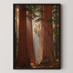 Giant Sequoia Forest Oil Painting Print - Redwood National Park Nature Wall Art
