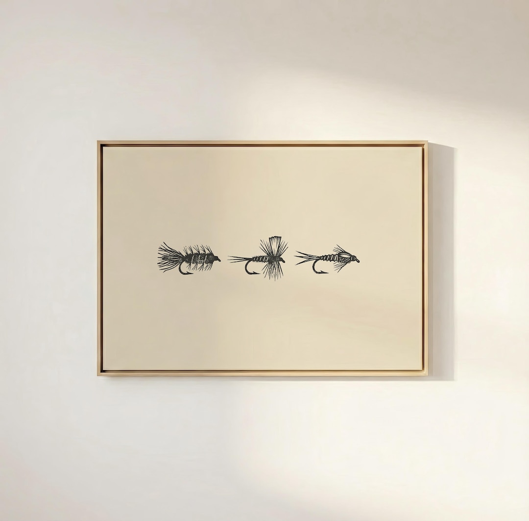 Fly Fishing Lures Ink Sketch Print - Minimalist - Angler Flies - Cabin ...