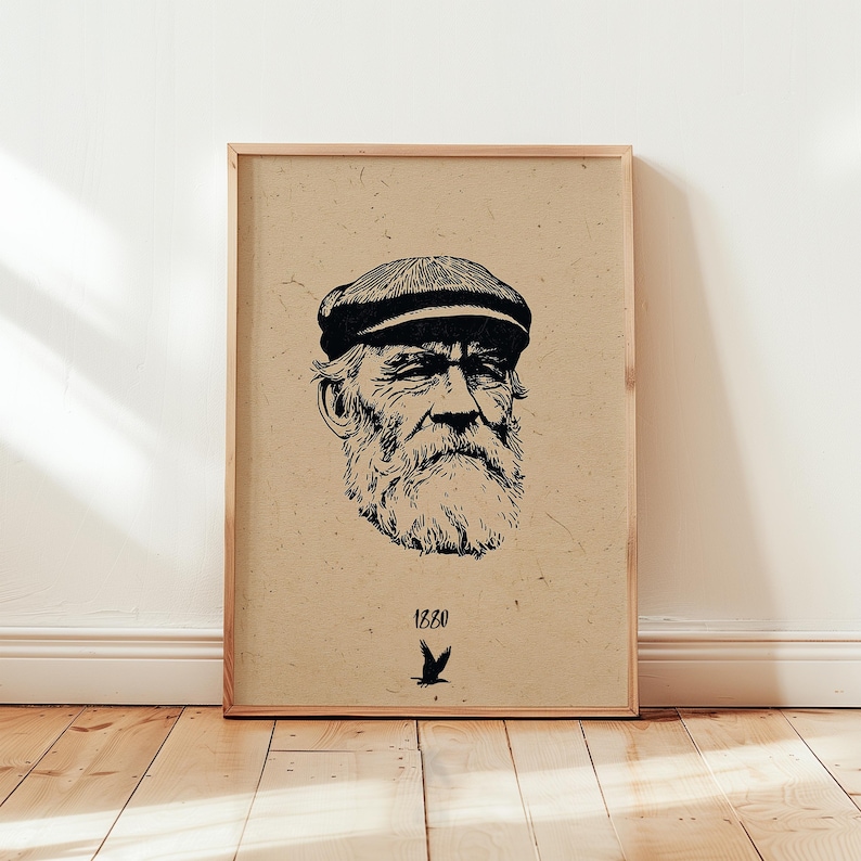 Old Fisherman Ink Portrait Print - Vintage Sailor - Nautical Heritage Wall Art image 1