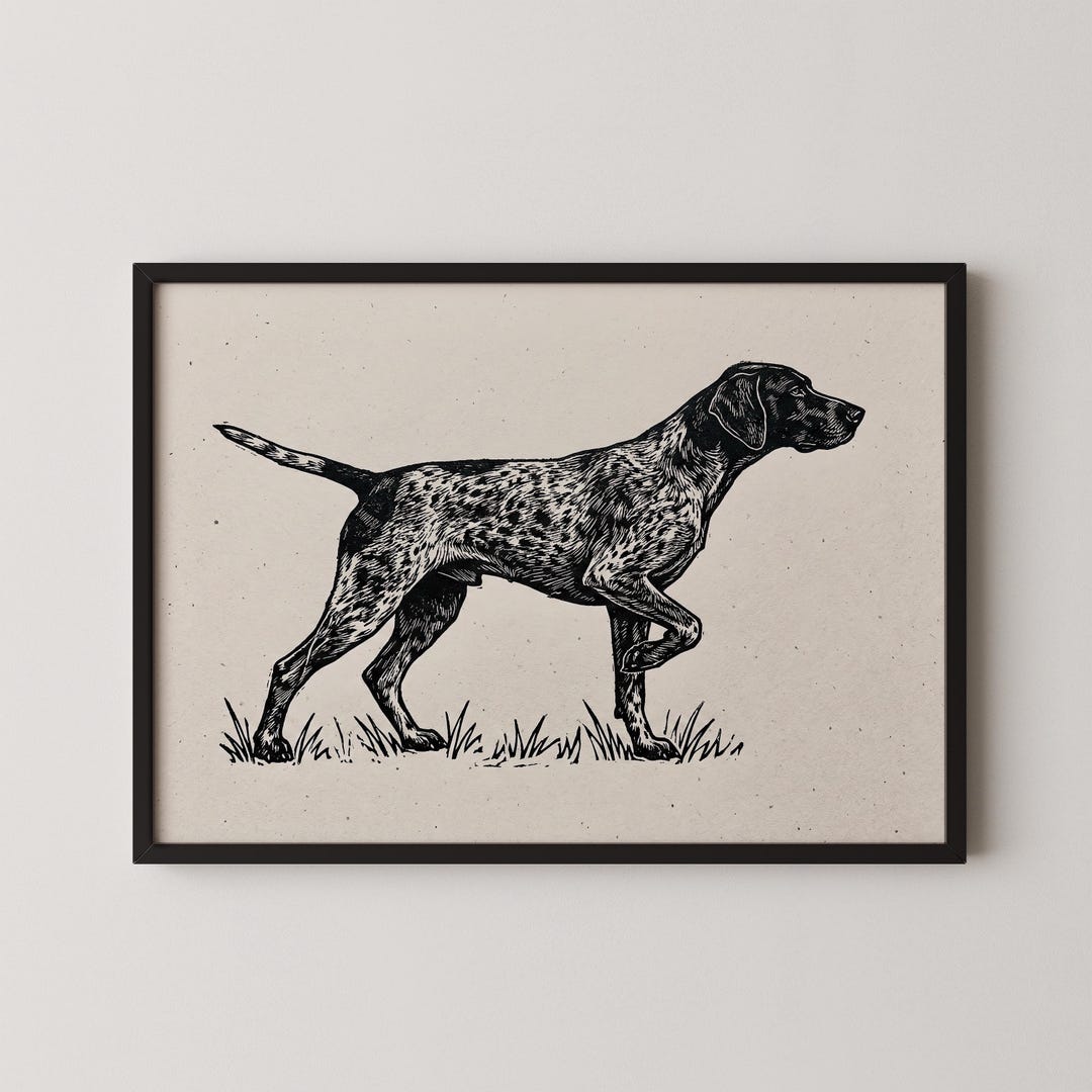 German Shorthaired Pointer Linocut Print - GSP Hunting Dog - Minimalist ...