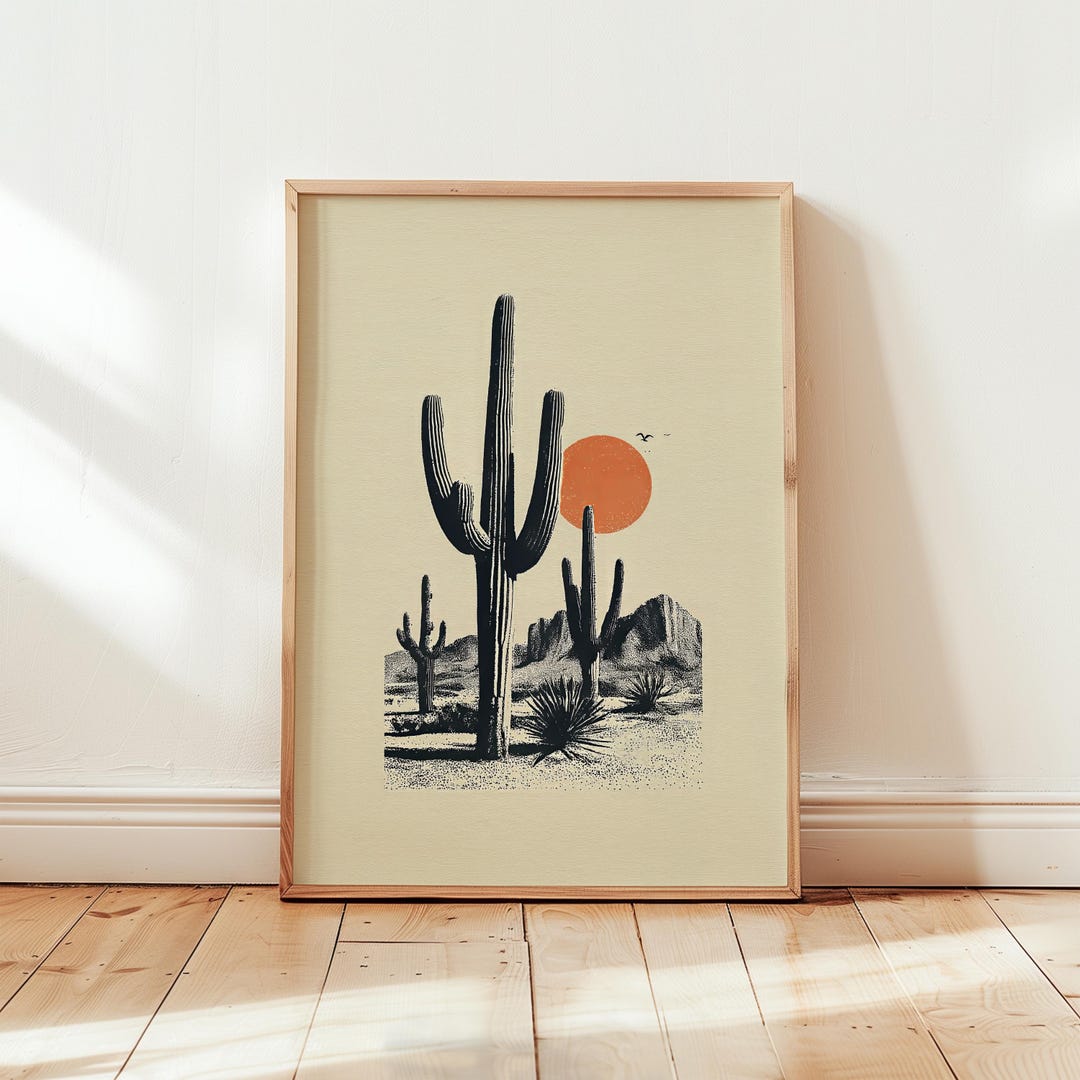 Saguaro Cactus Desert Sunset Art Print - Minimalist Southwest Modern ...