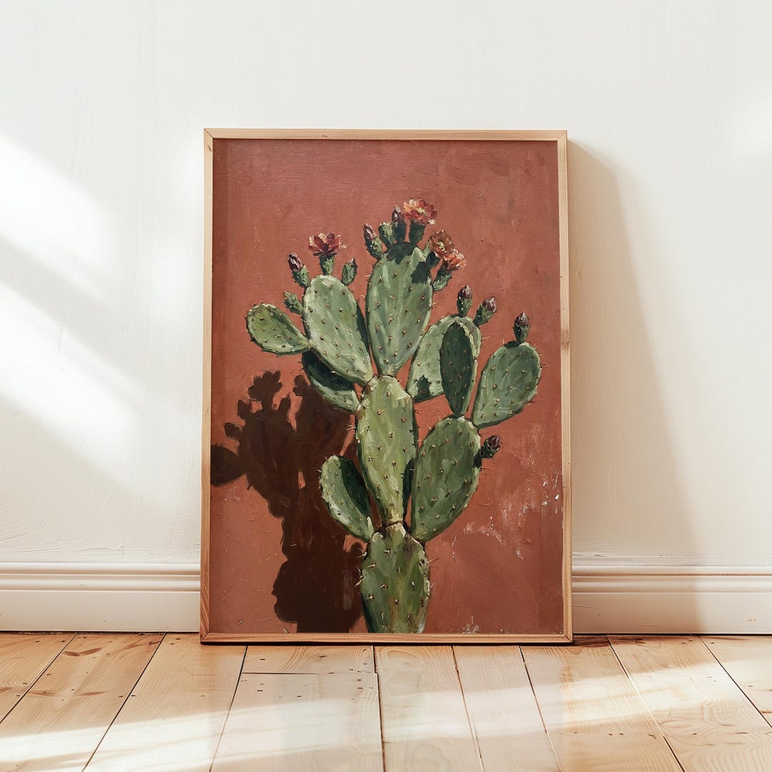 Prickly Pear Cactus Oil Painting Print - Desert Botanical Art ...