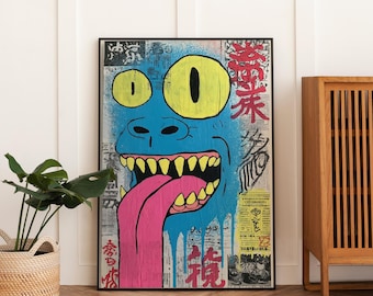 ネオポップアートモンスタープリント - 鮮やかなストリートスタイルのミックスメディアウォールデコレーション