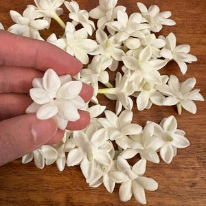 Handmade White Jasmine (Pikake) Clay Flower Beads, Pack of 25 pcs – Hawaiian Lei, Jewelry, Garland, and DIY Craft Supplies – Air-Dry Clay