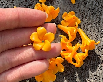 Orange-Yellow Puakenikeni Flowers Small 20mm, Handcrafted Flowers For Lei Making, Life-like Flowers, Hana Flowers, Car Lei
