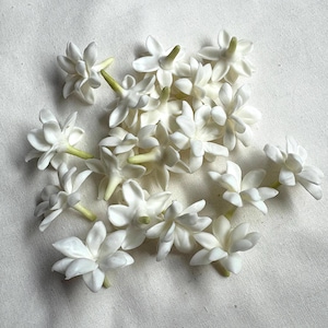 Handmade White Jasmine (Pikake) Clay Flower Beads, Pack of 25 pcs, 50 and 100 – Hawaiian Lei, Jewelry, and DIY Supplies – Air-Dry Clay