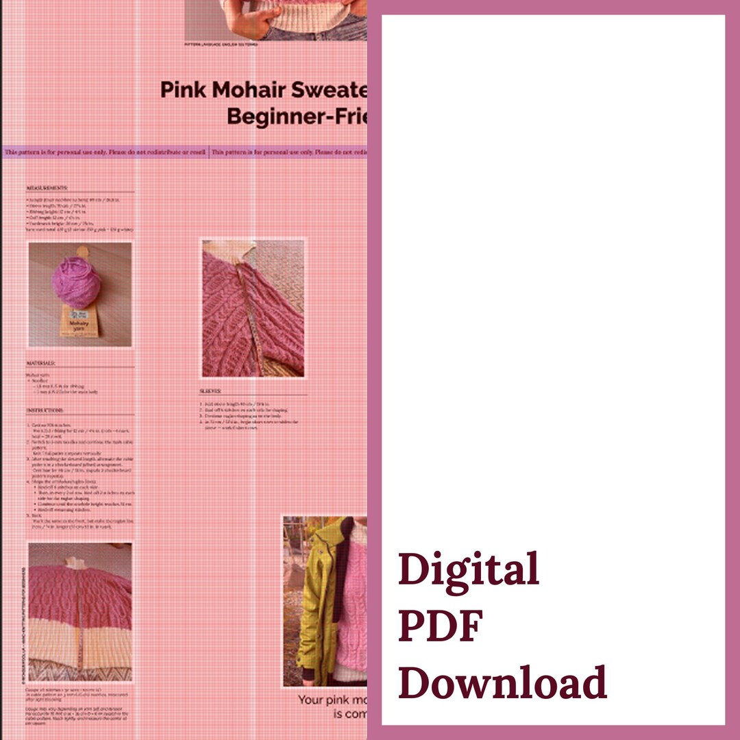 Pink Mohair Sweater Knitting Pattern – Digital PDF Download - Etsy