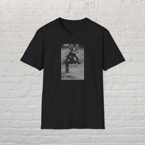 Wolfwood Kneeling Trigun Illustration T-Shirt | Monochrome Anime Art, Black & White Character Art, Anime Lovers, Dark Aesthetic Poster, Gift