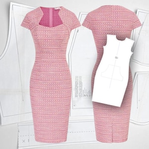 Nähen pdf - Wunderschönes Bleistiftkleid Flügelärmel Tweed Bleistiftkleid für Arbeit - Schnittmuster - 50er 60er Jahre Kleid - sofortiger Download PDF-Datei