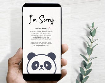 Cute I am sorry, Panda Sorry card Printable Custom Canva Sorry Card I'm Sorry Gift For Her