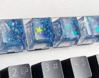 Blue keycap, artisan resin keycap, handmade blue keycap, cherry mx keycap, clear resin keycap, fun office gift, office decor, cute keycap