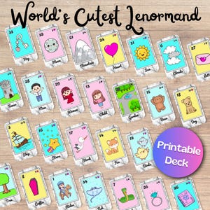 World&#39;s Cutest Lenormand | Lenormand Printable Deck | 36 Lenormand Cards + 7 Intuitive Cards