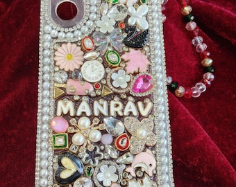 Personalizowane etui na telefon z perłami i zawieszkami | Personalizowany pasek z koralikami