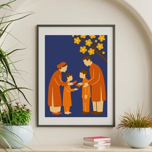 Tet Lunar New Year Family Art: Mid-Century Modern Vietnamese Print (Digital Download)