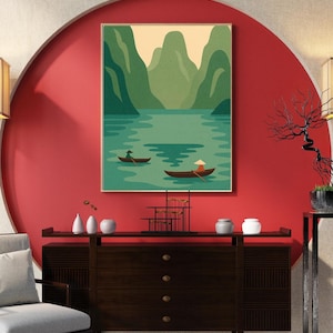 Ha Long Bay Vietnam Travel Poster | Vintage Printable Wall Art | Mid century Modern Print