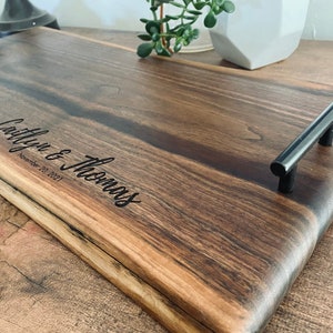 Personalized Charcuterie  Board with Metal Handles, Ottoman Tray, Home Décor Gifts, 25", 30", Realtor closing gift, custom wedding gift