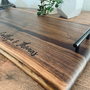 Personalized Charcuterie  Board with Metal Handles, Ottoman Tray, Home Décor Gifts, 25", 30", Realtor closing gift, custom wedding gift