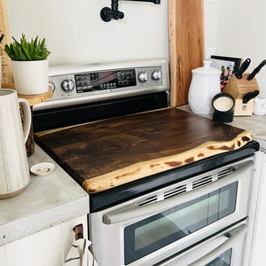 Stovetop cover, wood stove cover, noodle board, live edge walnut cutting board, range cover, custom kitchen
