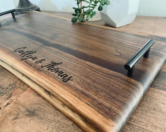 Personalized Charcuterie  Board with Metal Handles, Ottoman Tray, Home Décor Gifts, 25", 30", Realtor closing gift, custom wedding gift