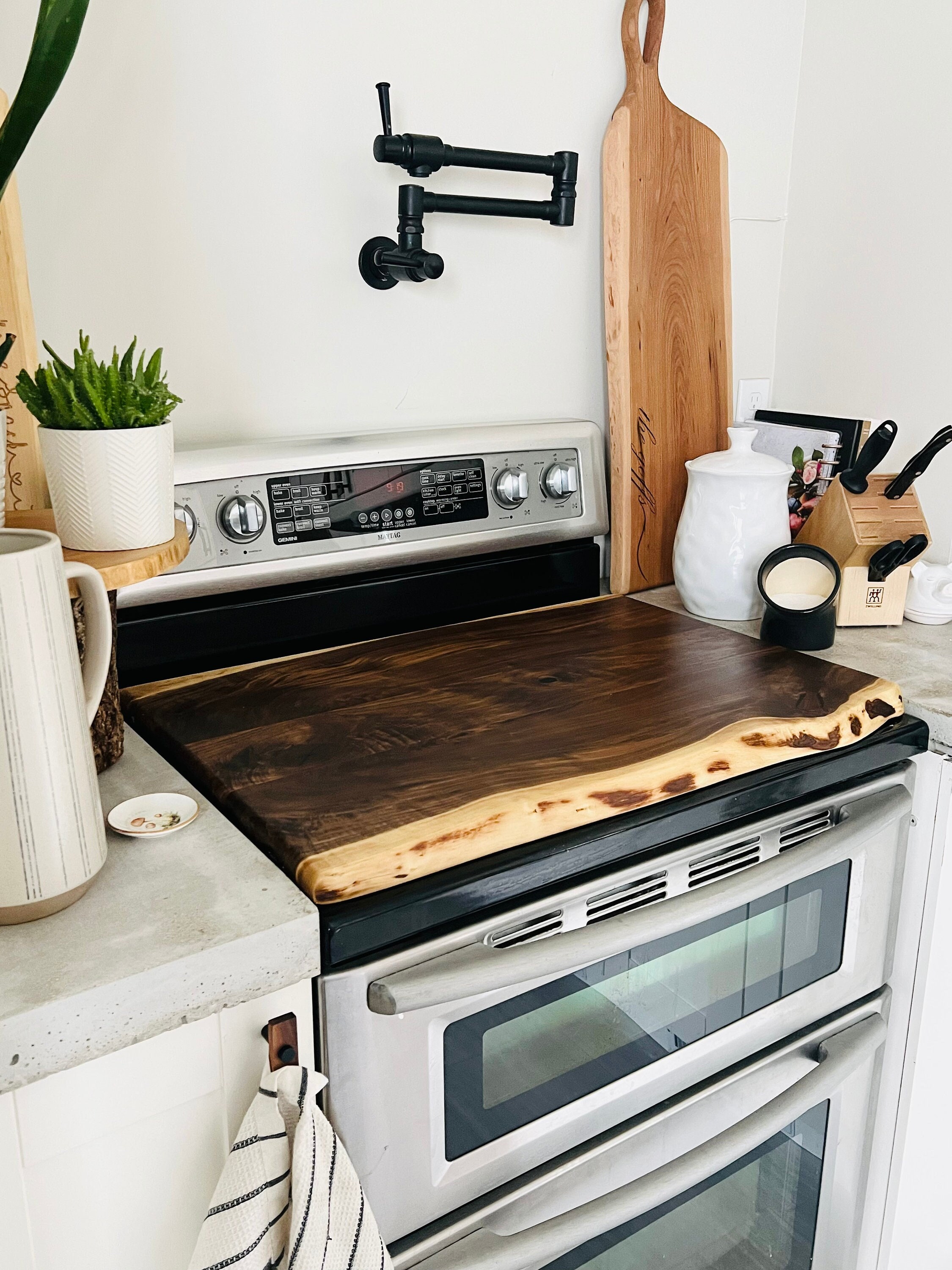 Cutting Board Gas Stove Cover, Cherry/oak, Board Butter Included Campbells  Customs 