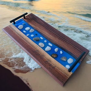 18x9, custom shell board, Walnut Epoxy Resin Cheese Tray, Ottoman tray, Charcuterie board, personalized wedding gift, Mother&#39;s Day, keepsake