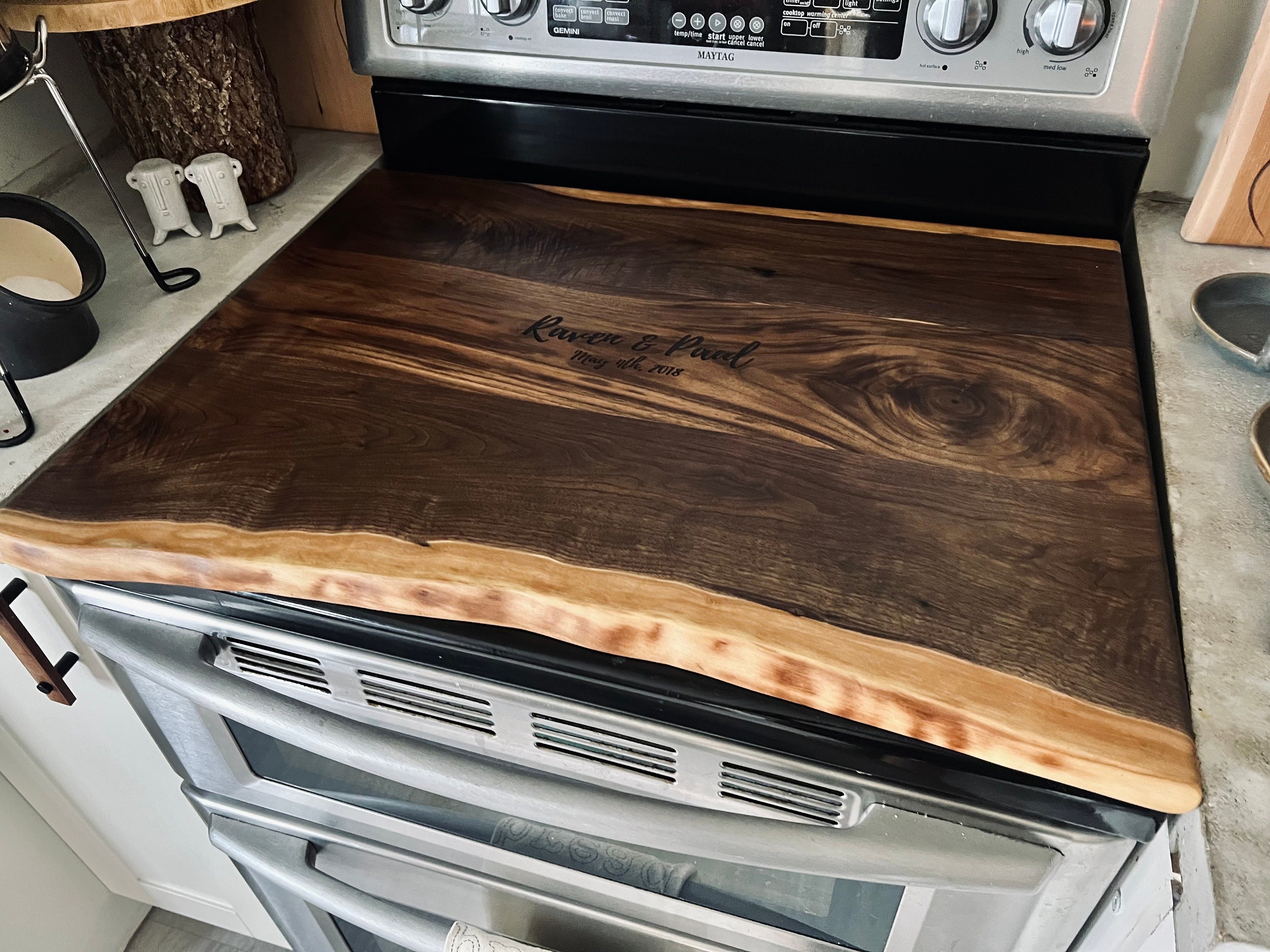 Black Walnut Stove Top Cover Handmade Wood Cutting Board Large