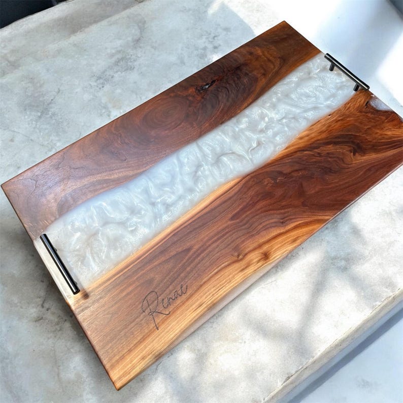Personalized Walnut Live Edge Epoxy Charcuterie Board: 24”x12” Tray image 2