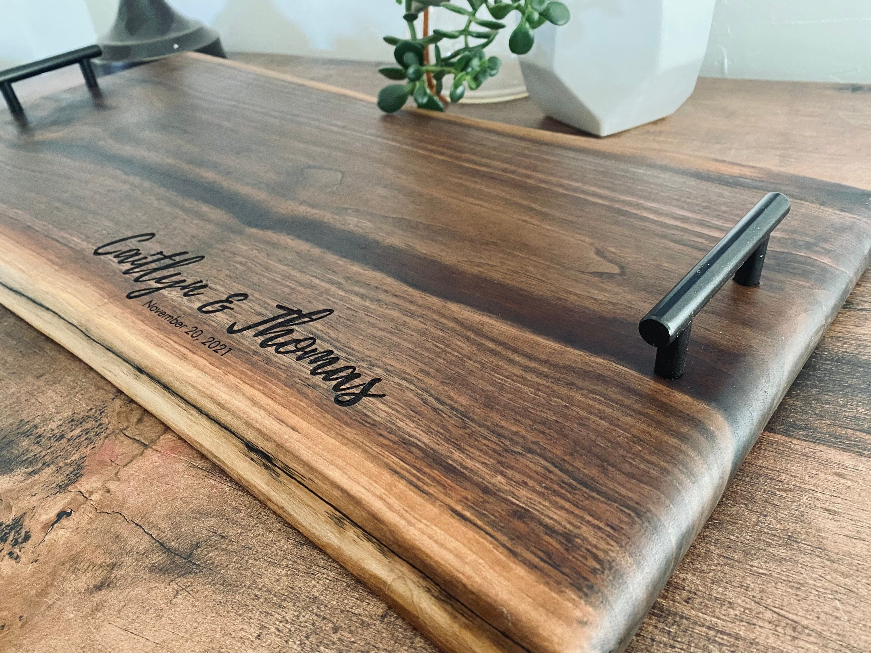 Personalized Charcuterie Board, Walnut Serving Board, Meat and Cheese Board,  Live Edge, Grazing Table Board, Ottoman Tray, Christmas Gift 