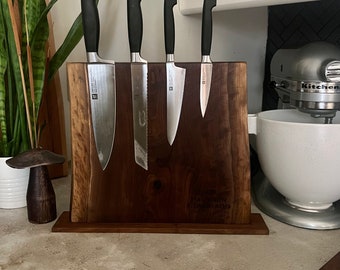 Walnut knife block, magnetic knife holder, countertop knife set