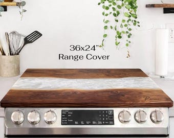 36”x24” Walnut and Epoxy Gas Range Cover: Personalized Noodle Board