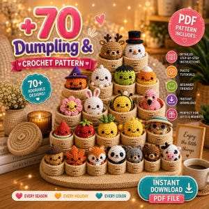 Modèle PDF au crochet de raviolis et de panier vapeur - Amigurumi viral sans couture - Peluche kawaii - Modèle de peluche ravioli, crochet débutant - Raviolis à la vapeur